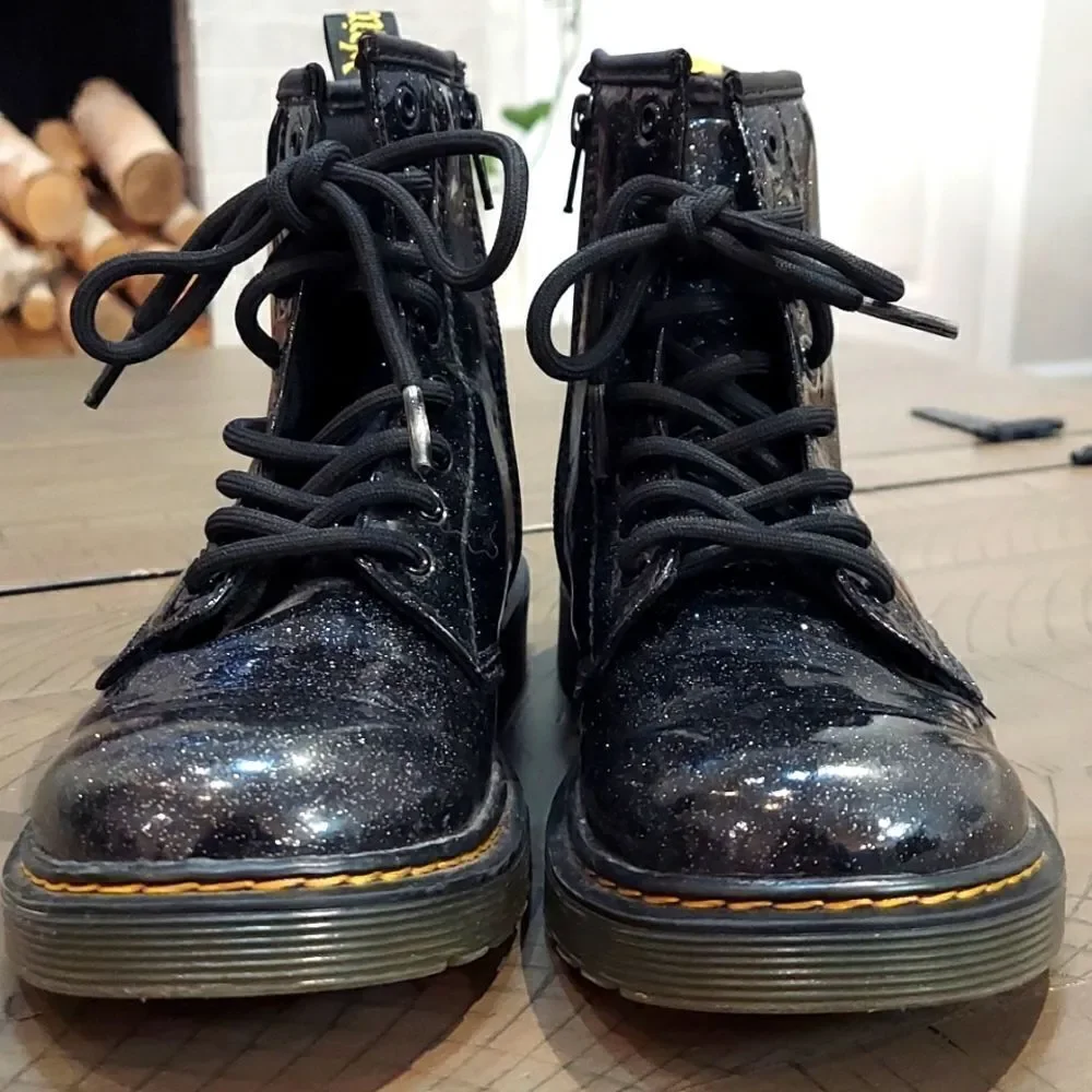 Dr. Martens Black Glitter 1460 Moto Boots Sz 4